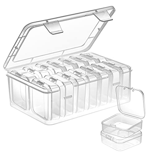 Mathtoxyz Small Bead Organizers, 15 Pieces Plastic Storage Cases Mini Clear Bead Storage Containers Transparent Boxes with Hinged Lid and Rectangle Clear Craft Supply Case