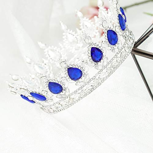 Fairyu Silver Blue Rhinestone Wedding Tiara Bridal Crown for Women & Girls