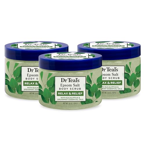 Dr Teal's Epsom Salt Body Scrub, Eucalyptus & Spearmint, 16 oz (Pack of 3)