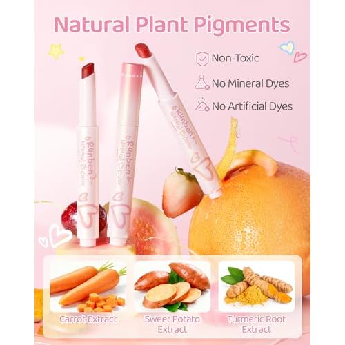 RUNBEN Kids Tinted Lip Balm, Fresh Cherry Lips Gloss, 24H Moisturizing, Safe & Non-toxic Lipstick for Kids & Teen, Birthday Makeup Gift for Girls, 2g