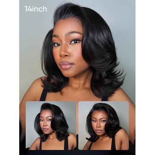 Wiggins Hair Body Wave Bob Wig Human Hair 4x7 Lace Front Wigs Human Hair Pre Cut Lace Ready to Wear Glueless Wig Human Hair Body Bob Wig For Women Pre-Bleached Knots & Adjustable Straps 14 Inch