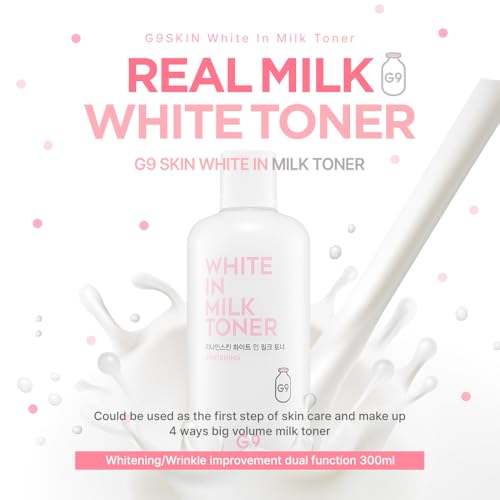 G9SKIN White in Milk Toner - Hydrating & Brightening Facial Toner with Milk Protein and Niacinamide for Soft and Radiant Skin, 300ml / 10.14 Fl.Oz