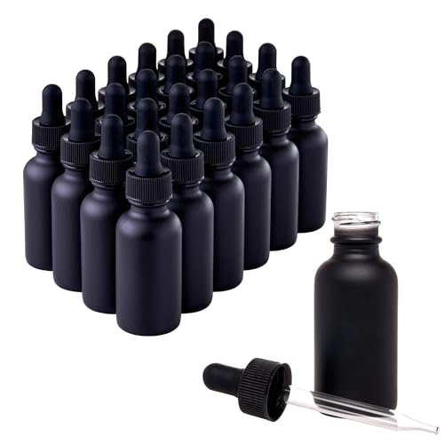 Black Glass Dropper Bottles 1 oz - 24 Pack Essential Oil Bottles