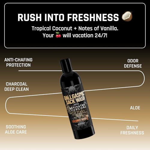 Derm Dude BallGasmic Ball Wash for Men ? Anti-Chafing Body Wash with Activated Charcoal for Private Parts | Antibacterial Groin Cleanser & Odor Control Shower Gel ? Coconut Rush Scent, 8oz