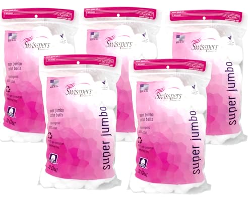 Swisspers Jumbo Plus Size 100% Cotton Balls - 70 Count (Pack of 5)