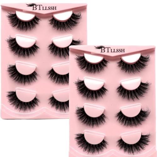 8-Pair Wispy Mink Lashes - Natural 5D Volume Fake Eyelashes