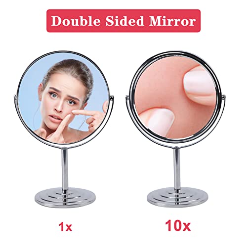 Schliersee 10X Magnifying Makeup Mirror, 8 inch Double Sided Tabletop Mirror, 1X/10X Magnification Standing Swivel Desk Mirror for Dresser Bathroom Bedroom, for Women Girl Gifts