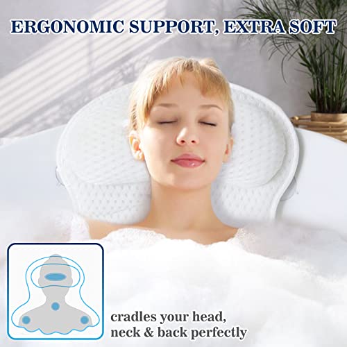 Bath Pillow with 4D Mesh Fabric & Suction Cups - Neck & Back Support