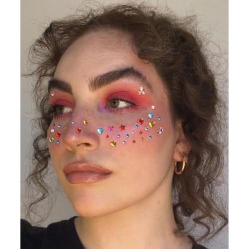 6PCS Self Adhesive Face Gems Stickers Face Glitter Rhinestone Face Jewels for Women Cute Face Hair Nail Body Gems for Valentine's Day Rave Makeup Accessories