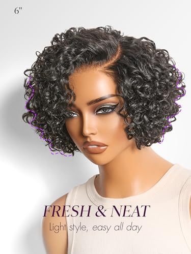 LUVME 6in Curly Pixie Wig - Glueless Water Wave, Black Pixcut Ready-to-Wear