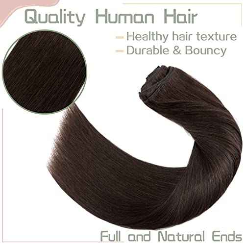 S-noilite Clip in Human Hair Extensions Thick True Double Weft 100% Remy Human Hair Hair Clip in Extensions Full Head 8 Pieces 18 Clips Straight Silky (12 inch - 115g,Dark Brown (#2))