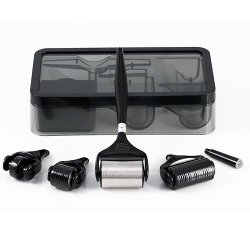 5 in 1 Derma Roller Kit with 0.3mm Microneedle Roller & Ice Roller for Face & Body/Beard & Hair, At-Home Beauty Tool Set
