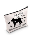 G2TUP Bernese Mountain Dog Lover Gift Who Loves Bernese Mountain Dogs Makeup Bag Bernese Mountain Mom Cosmetic Bag Dog Mama Travel Bag (Just a Girl Who Loves Bernese White Bag)