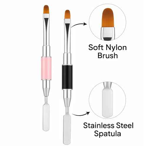 2Pcs Dual-Ended Nail Art Brush and Spatula Set - Pink & Black UV Gel Nail Tools for Poly Extension, Sculpture Gel - Manicure Design Kit for Salon & DIY Use