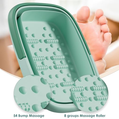 Collapsible Foot Bath Basin with Massage Rollers - Green