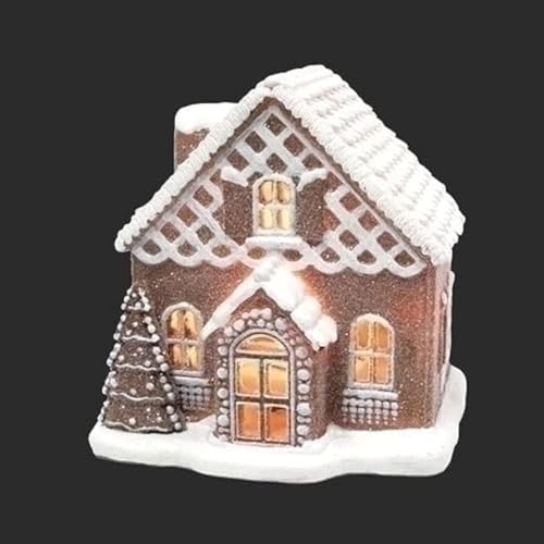 Roman Gingerbread House with Tree Latice Design, 6.2-inch Height, Resin, LED