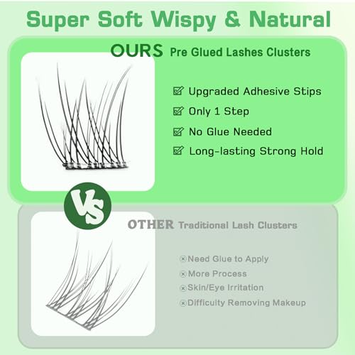 Self Adhesive Eyelashes, 120Pcs Self Adhesive Lash Clusters Pre Glued Lashes No Glue Needed Press on Lashes Wispy Natural Look Reusable with Glue Tweezer Kit 10-14mm Mixed Waterproof Individual Lashes