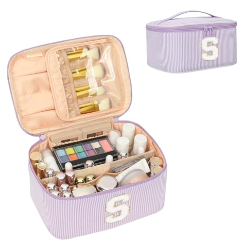 OCHEAL Personalized Makeup Bag for Women, Purple Initial S