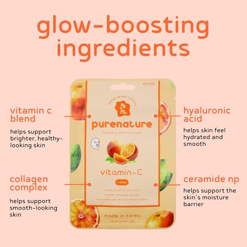 PB & JAY Purenature Facial Mask ? Premium Quality Korean Sheet Mask for Dull Skin ? Korean Collagen Essence Radiance-Reviving Facemask Sheet (Vitamin C)