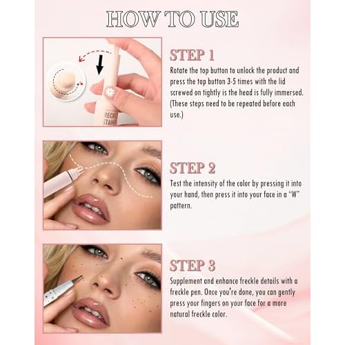 2 Pcs Faux Freckle Stamp Pen, Liquid Freckle Stamp and Freckles Pen Set, Waterproof Long-Lasting Quick Dry Freck Pencil for Natural Lifelike Sunkissed Fake Face Freckles Tattoo Makeup, 02 Medium Brown