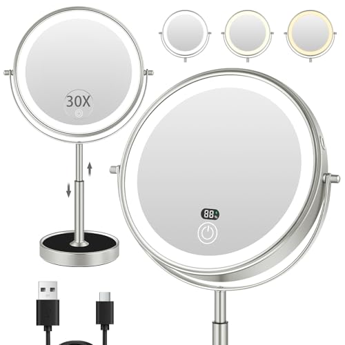 9" Lighted Makeup Mirror 30X Magnification Rechargeable