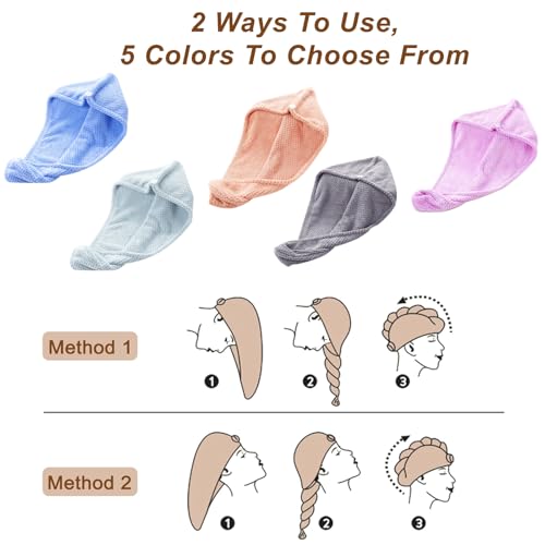 5-Pack Microfiber Hair Drying Towels - Fast-Drying Turbans for Women