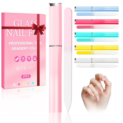 6 Pack Glass Nail Files Set with Cases - Durable & Easy to Clean