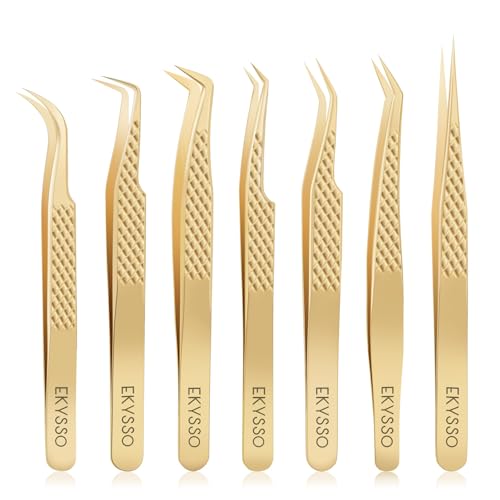 Eyelash Tweezers for Lash Extensions (Set of 7), Professional Lash Extension Tweezers Kit, Lash Tweezers for Mega Volume, Isolation & Classic False Lashes, Lash Artist Supplies