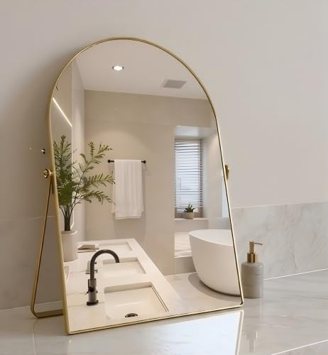 Gold Arched Makeup Mirror with 360° Stand, 12x9 Inch