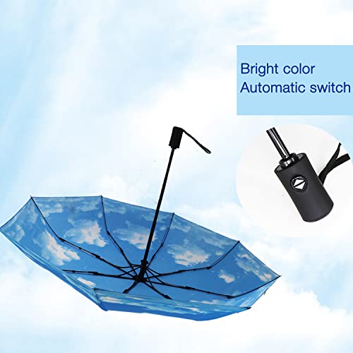 SIEPASA Windproof Travel Compact Umbrella-Automatic Umbrellas for Rain-Compact Folding Umbrella, Travel Umbrella Compact, Small Portable Windproof Umbrellas for Men Women Teenage. (Sky)