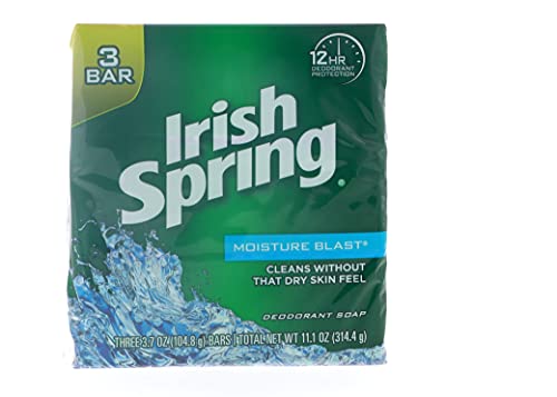 Irish Spring Moisture Blast Deodorant Bar Soap, 3.7 oz bars, 3 ea (Pack of 12)