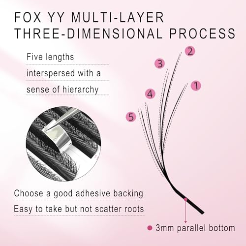 CoMango Fox Eyelashes Extension Flying YY Lashes 5D Mutil-layer Y Shaped Lash Mink Premade Lash Fans C/D Curly Foxy YY Lashes Natural Fluffy Handmade Individual Eyelash Fans(Black,5D-C-12mm)
