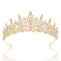 Gold Pink Rhinestone Crown Tiara for Women Wedding