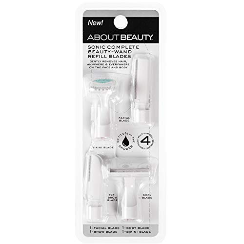 About Beauty Sonic Complete Beauty-Wand Refill Blades for Exfoliating, 4 Pack - Facial, Bikini, Brow & Body Use