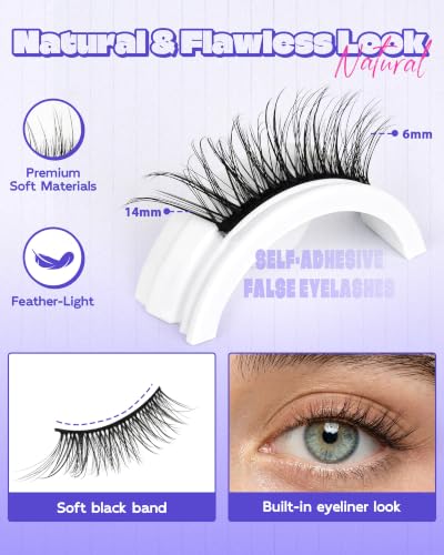 Self-Adhesive Eyelashes, No Glue Press-On Wispy Lashes 14mm
