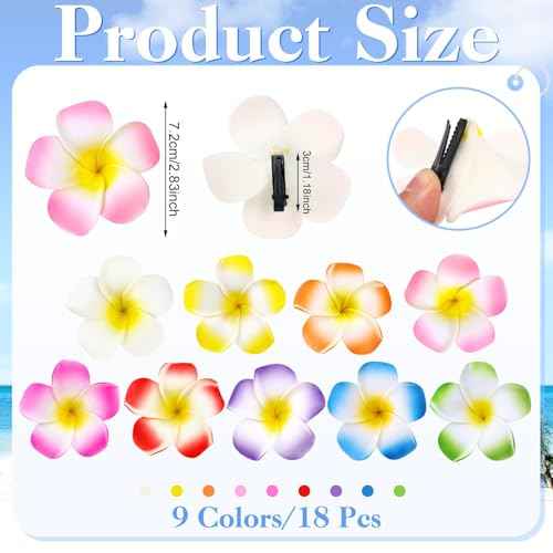 18 Pcs Hawaiian Flower Hair Clips, 2.75 Inch Plumeria Foam Hair Clip Artificial Tropical Flower Hairpins for Beach Vacation Wedding
