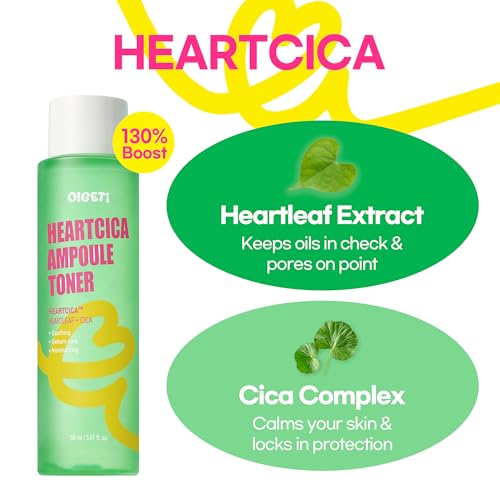 HeartCica Ampoule Toner, Calming & Hydrating Toner, Heartleaf & CICA Extracts, Triple Patented Sebum Control, 5.1 fl.oz