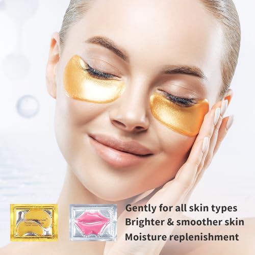 24K Gold Eye Patches & Lip Masks Set - 30 Pieces