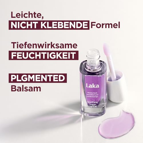 Laka Soothing Vegan Lip Oil, 4.5g/0.15oz., Nourishing Formula with Jojoba Seed Oil for Healthy Lips, Cracked and Chapped Lips, Vegan, K-Beauty?? (#Calming Purple)