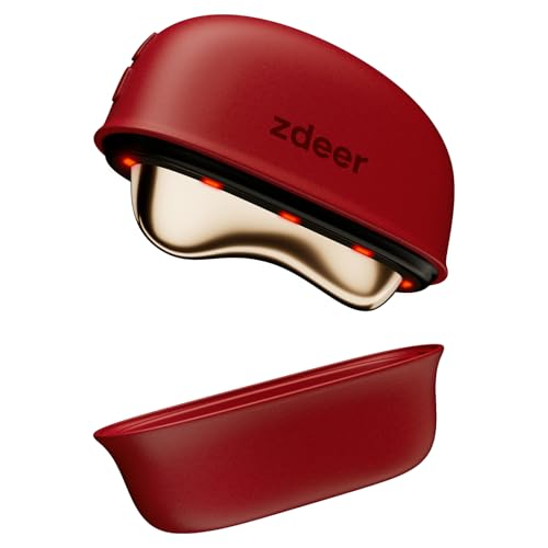 ZDEER LED Red Light Therapy for Face & Neck Massager Facial Care Device ? Electric Gua Sha Brass Tool with Heat & Vibration for Firming, Sculpting & Skincare, Red