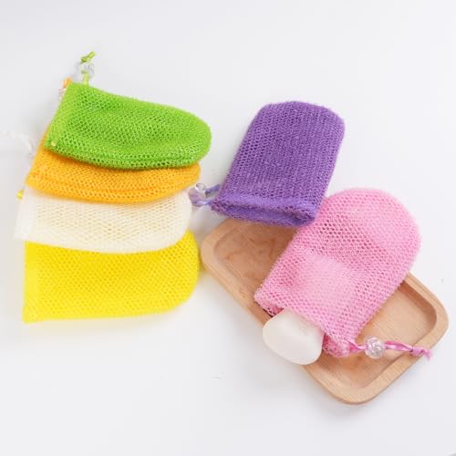 6 Pack Mesh Soap Bags with Drawstring, Nylon Exfoliating Pouches