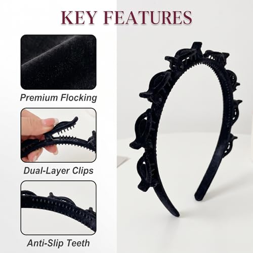 2 Pcs Butterfly Clip Headbands for Women - Non-Slip Hair Accessories