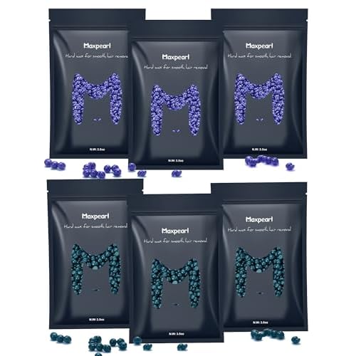 Maxpearl Hard Wax Beads Pack of 6 - Brazilian, Bikini Waxing, Face, Eyebrows, Underarms, Arms, Chest, Back, Legs, Jasmine & Lavender Formula, 21oz