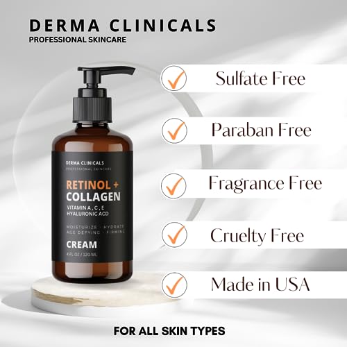 Retinol + Collagen, Hyaluronic Acid, Vitamin C Anti-Aging Face Cream, Day and Night Moisturizing Cream, Anti-Wrinkle Cream for Face, Firming Cream - 4oz