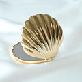 Gold Seashell Compact Mirror - Metal Pocket Handheld Makeup Mirror