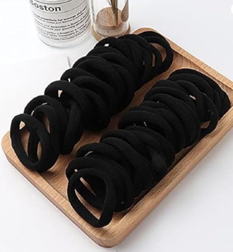 Stretchable Nylon Hair Ties No Damage for Strong All-Day Hold - 30 Black Ponytail Holders