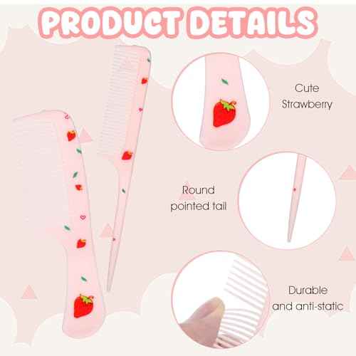 Baby Comb Set, Small Cute Fine Tooth Toddler Comb & Rat Tail Baby Comb for Styling, Pink Baby Hair Comb Plastic Parting Combs, Anti-Static Mini Hairdressing Comb for Baby Girl Wet Dry Hair (2Pcs)