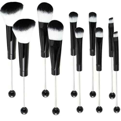 10Pieces Beadable Makeup Brushes Diy Makeup Comestic Brushes Beaded Brushes Kit for DIY Beaded Eyeshadow Brush (Beadable Makeup Brushes-10pieces=2Sets)-Black