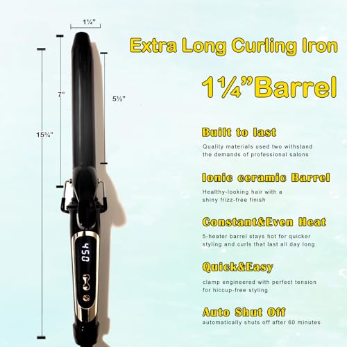 1.25 Inch Curling Iron with Ceramic Barrel - Instant Heat to 450°F