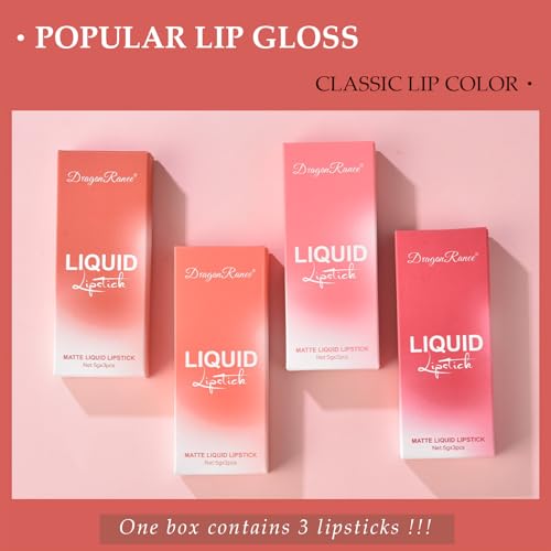 3-Piece Matte Liquid Lipstick Set, Nude Brown, Long-Lasting Waterproof